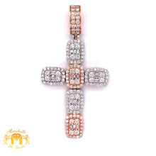 Load image into Gallery viewer, 14k Gold Solid Cross Pendant with Baguette Diamond and Chain Set