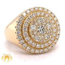 Load image into Gallery viewer, 14k Gold Men’s Cake Diamond Ring  (3 row, solitaire center)