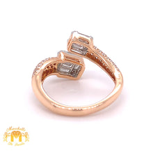 Load image into Gallery viewer, VVS/vs high clarity diamonds set in a 18k Rose Gold Square Reflection Ring (jumbo VVS baguettes with round diamond)