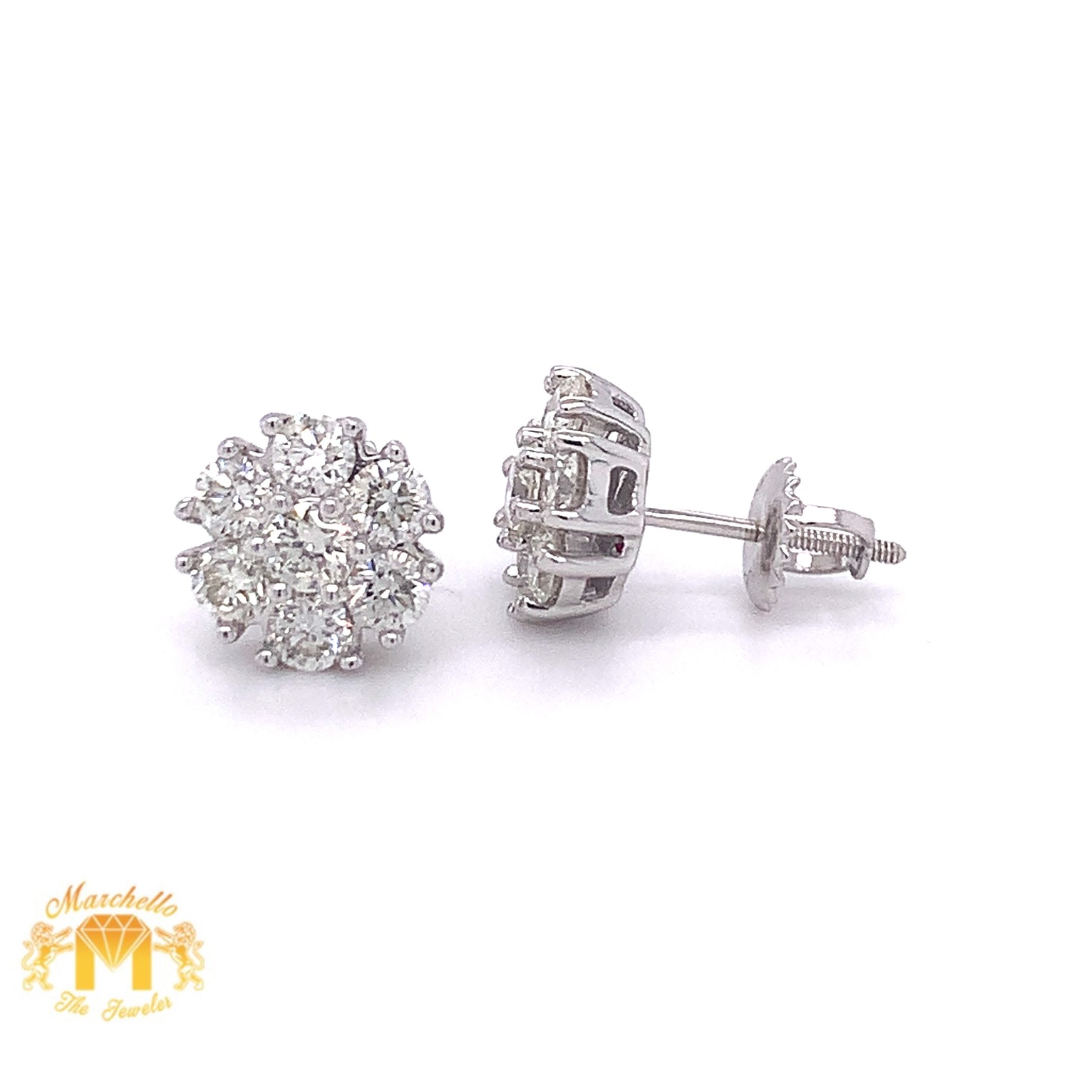 14k Gold Round Earrings with Jumbo Round Diamonds(7 stones)