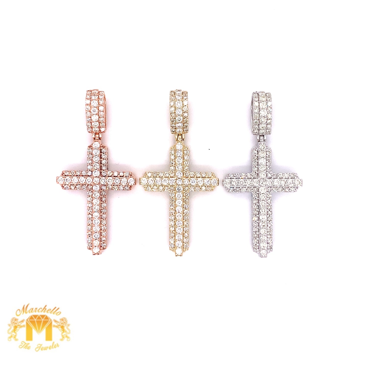 14k Gold Diamond 3D Cross Pendant and Gold Cuban Link Chain Set