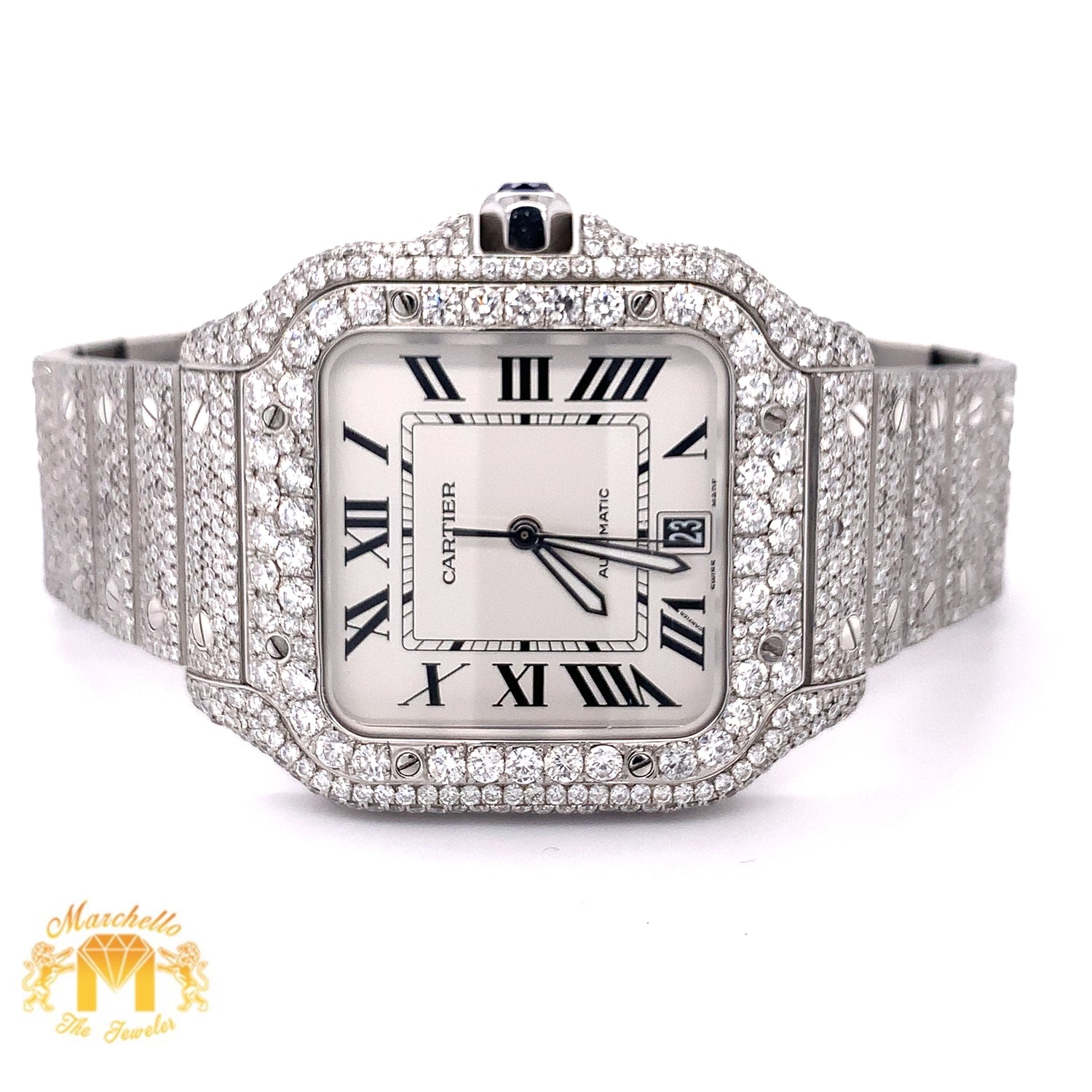 Iced Out Cartier Santos Diamond Watch + Diamond Earrings (40 mm, stainless steel)