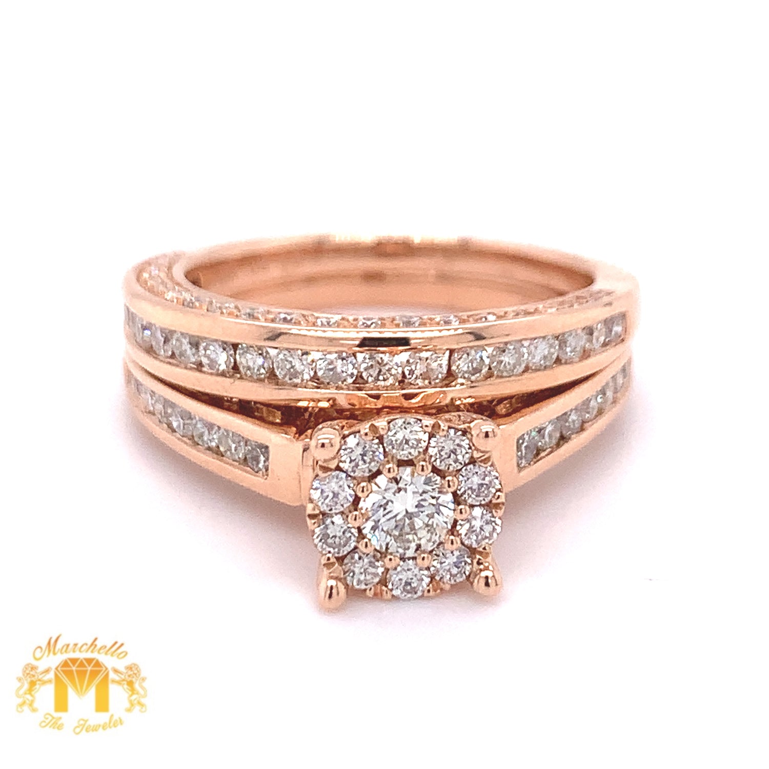 18k Gold 2-piece Bridal Set and  Round Solitaire Diamond's with Halo  (diamonds on the edges)