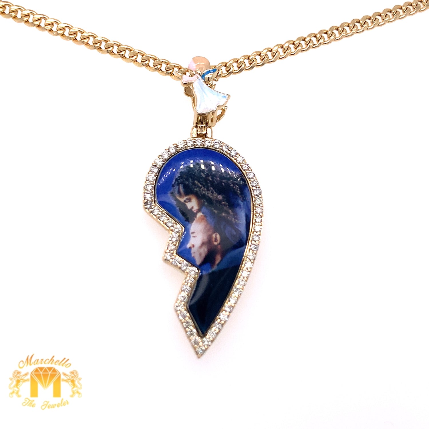 Diamonds and 14k Gold Custom Memory Picture Pendant & Gold Chain Set (broken heart shaped)