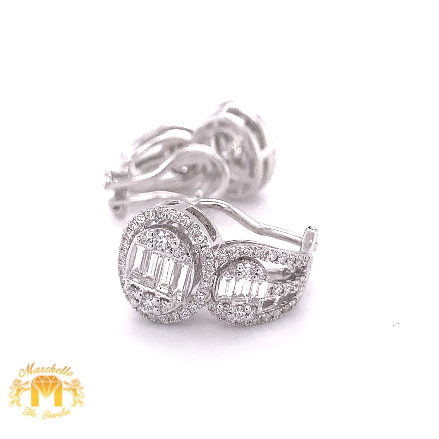 18k White Gold Ladies' Clip-on Earrings with Baguette & Round Diamond
