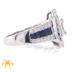 Natural Sapphire 14k White Gold Love Ring with Baguette Diamond