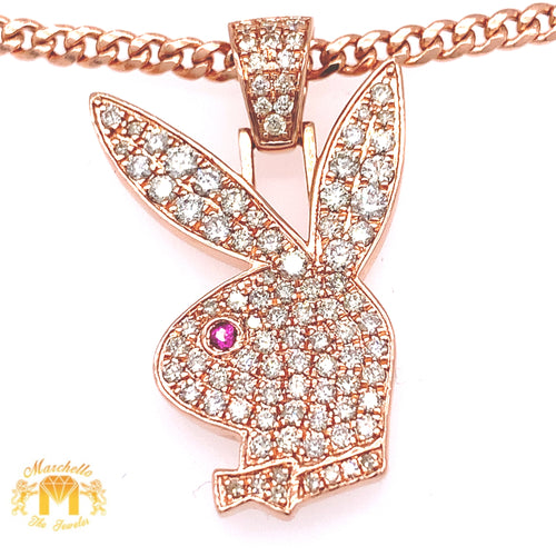 14k Gold XL Playboy Bunny Pendant with Round Diamond and Gold Chain Set (solid back)