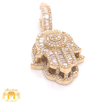 Load image into Gallery viewer, 14k Gold Hamsa Pendant with Baguette Diamond &amp; Gold Cuban Link Chain