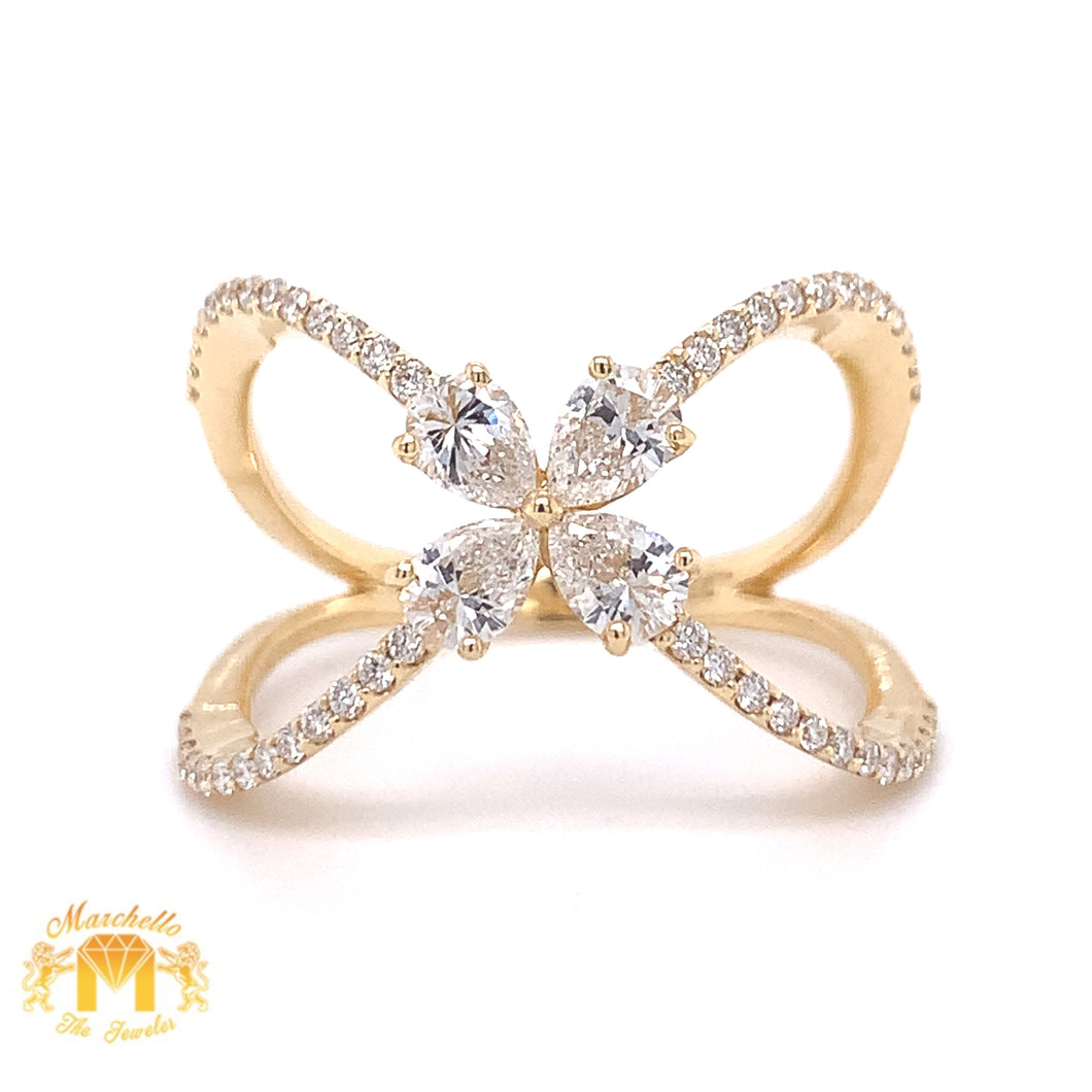 Pear-shaped and Round  Diamond and 18k Gold Criss Cross Cocktail Ring