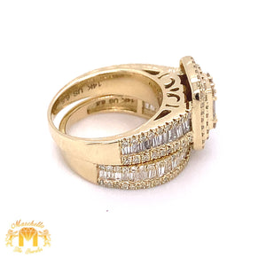 14k Gold 2-piece Bridal Set with Baguette & Round Diamond (rectangular shape)