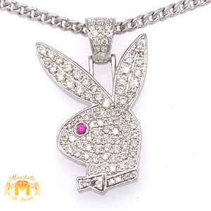 14k Gold XL Playboy Bunny Pendant with Round Diamond and Gold Chain Set (solid back)