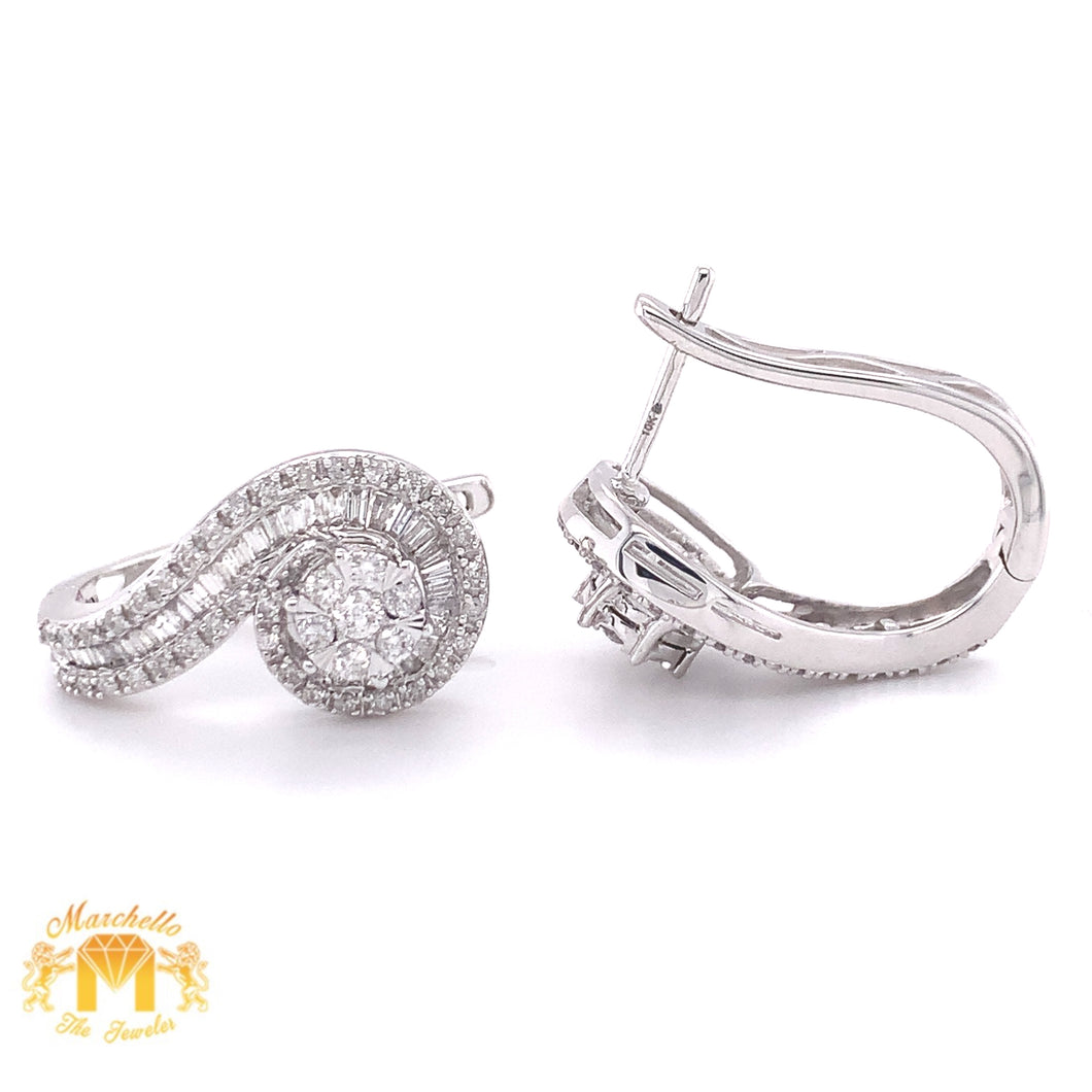 White Gold and Diamond Ladies' Earrings with natural Baguette & Round Diamond(French lock)