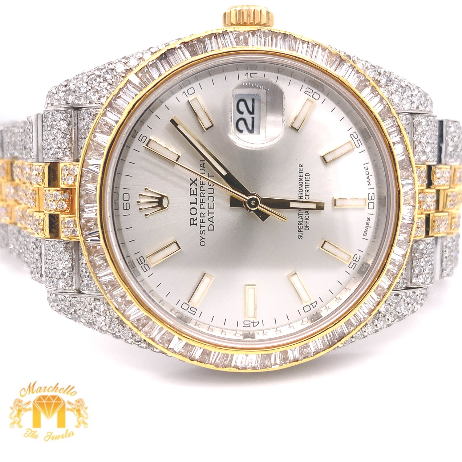 Iced Out Diamond Rolex Datejust Diamond 2 Watch with Two-tone Jubilee Bracelet (41 mm, baguette bezel)