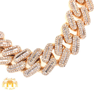 Gold and Diamond 15MM Cuban Chain with baguette & round diamonds(prong set, box clasp)