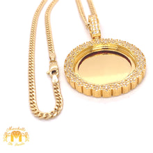 Load image into Gallery viewer, 14k Gold Memory Picture Pendant with Round Diamond &amp; Gold Cuban Link Chain (solid back)