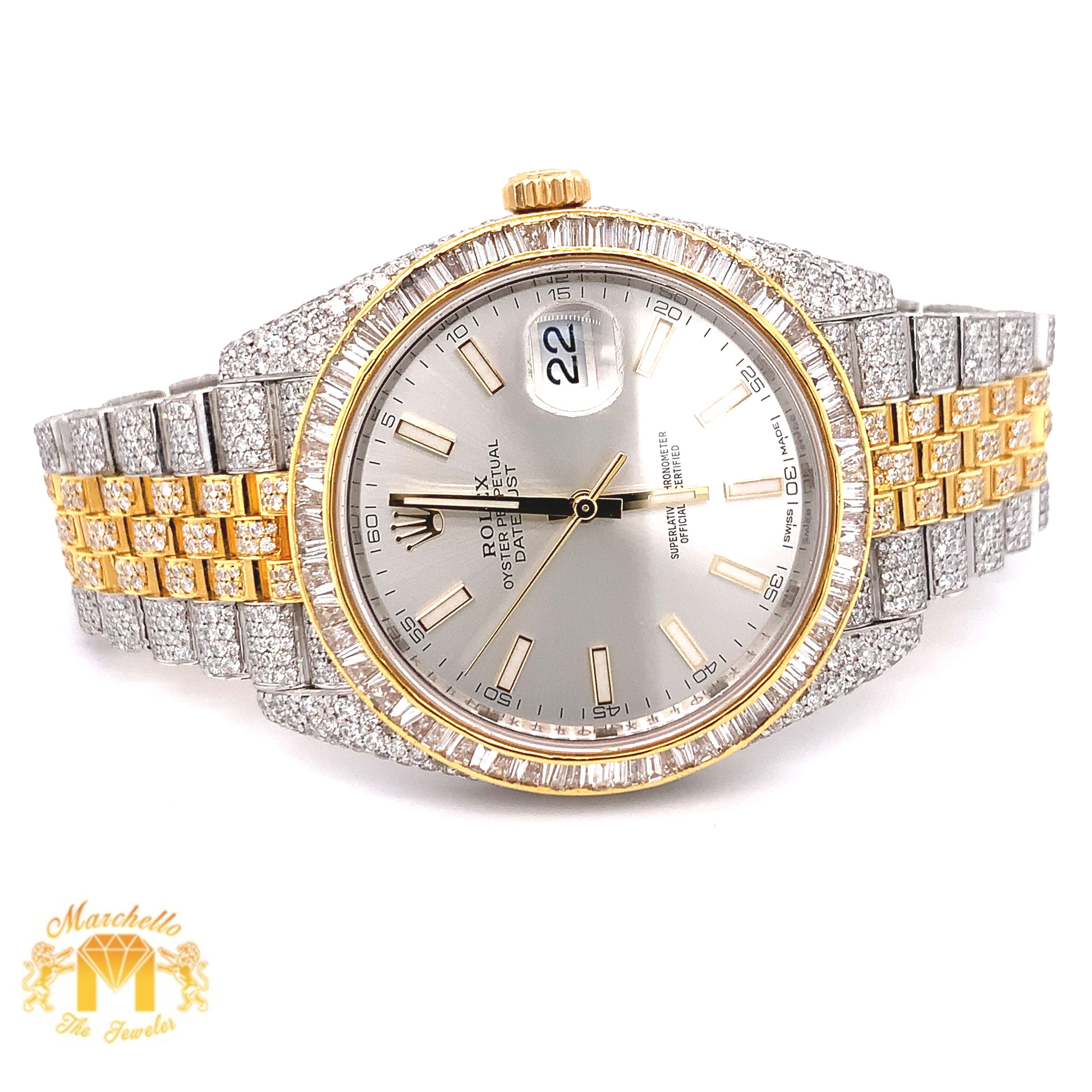 Iced Out Diamond Rolex Datejust Diamond Watch with Two-tone