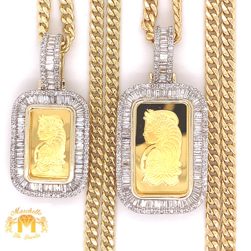 Gold and Diamond His and Hers Pamp Pendants with  Round Diamond & Gold Chains Set