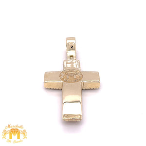 14k Gold Cross Pendant with Baguette Diamond  (Solid Back)