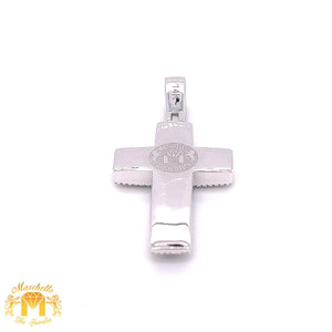 14k Gold Cross Pendant with Baguette Diamond  (Solid Back)