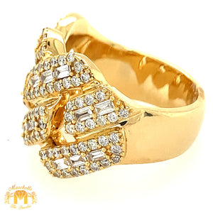 14k Yellow Gold Diamond Edge Cuban Link Diamond Ring (large baguettes)