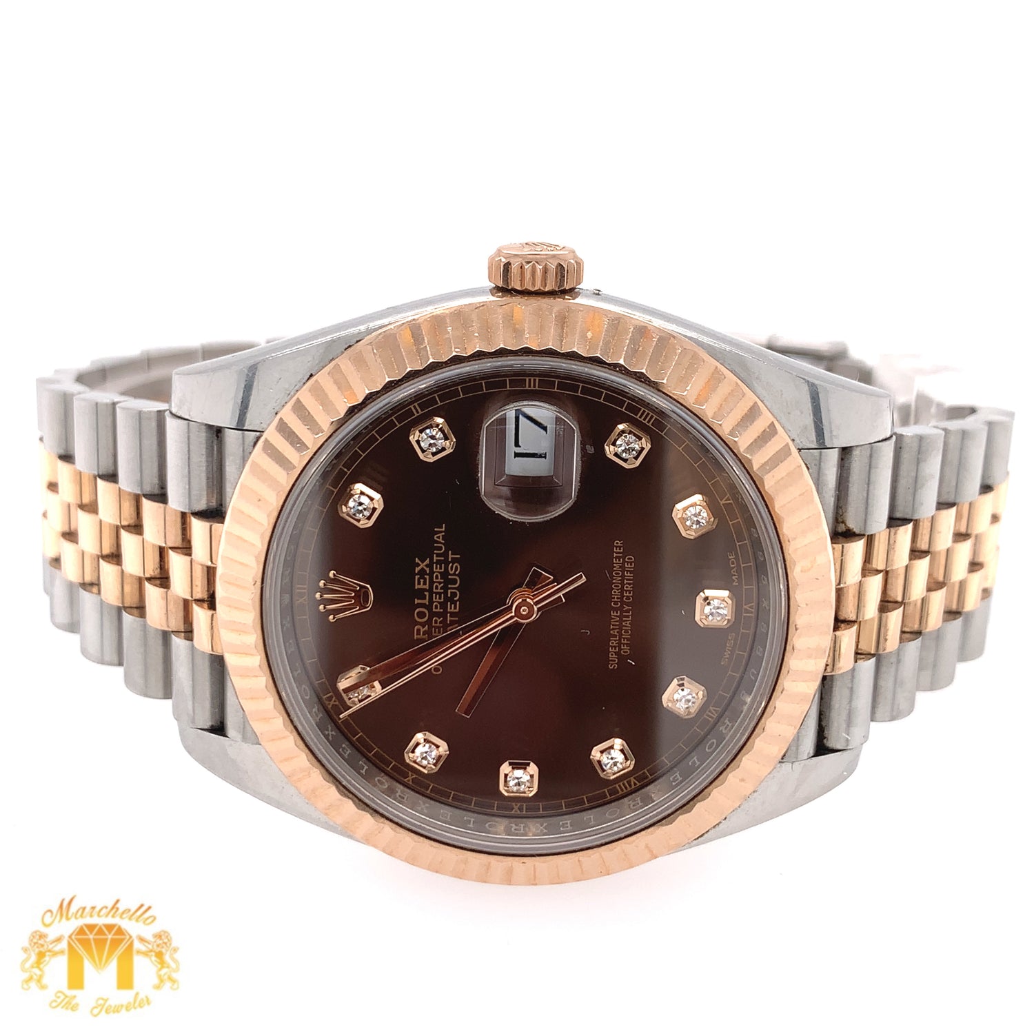 41mm Rolex Datejust 2 Watch with Two-tone Rose Gold Jubilee Band (fluted bezel, chocolate dial)