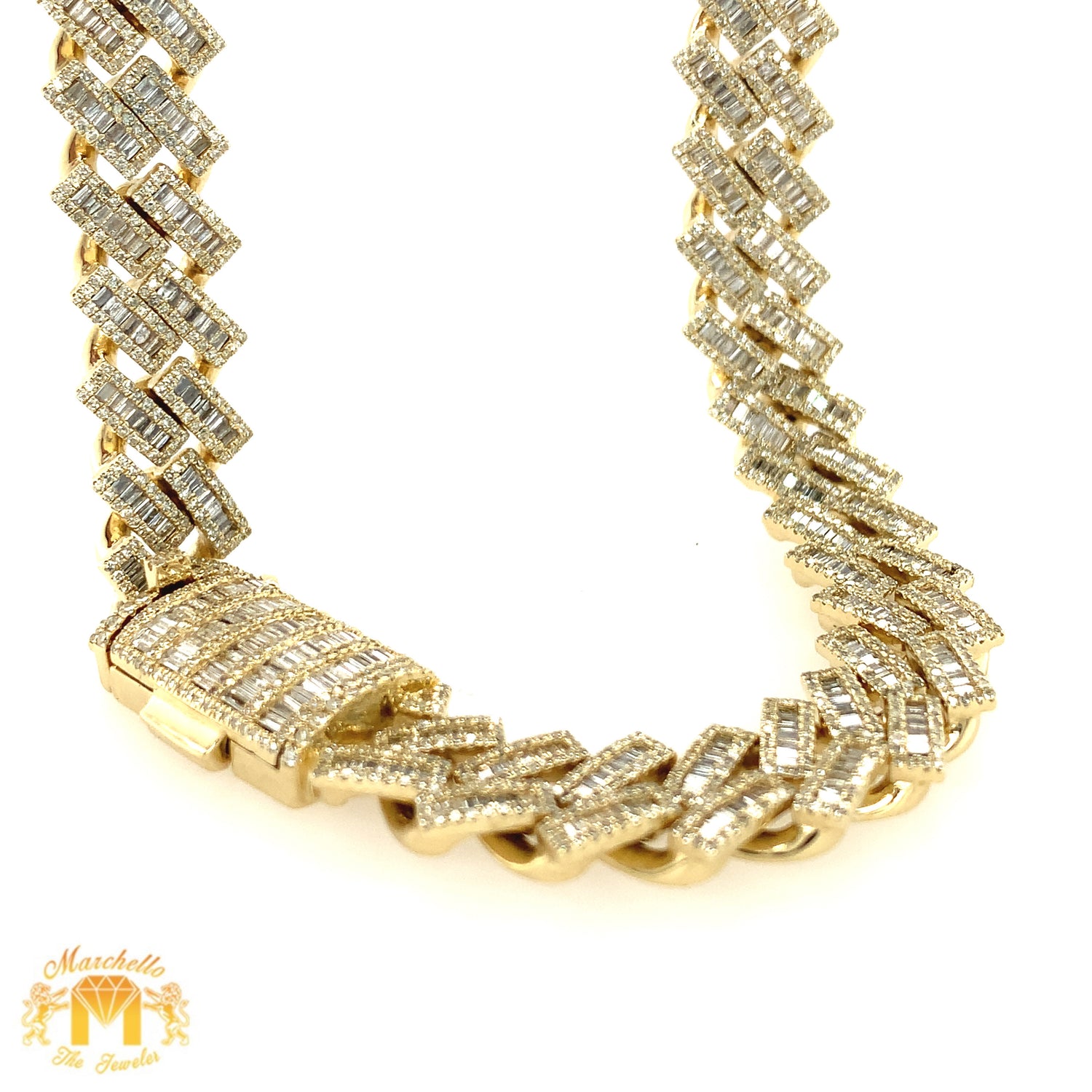14k Gold 12.2mm Diamond Edge Shaped Cuban Link Diamond Chain