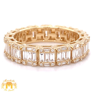 18k Gold Unisex Eternity Band with Baguette and Round Diamond