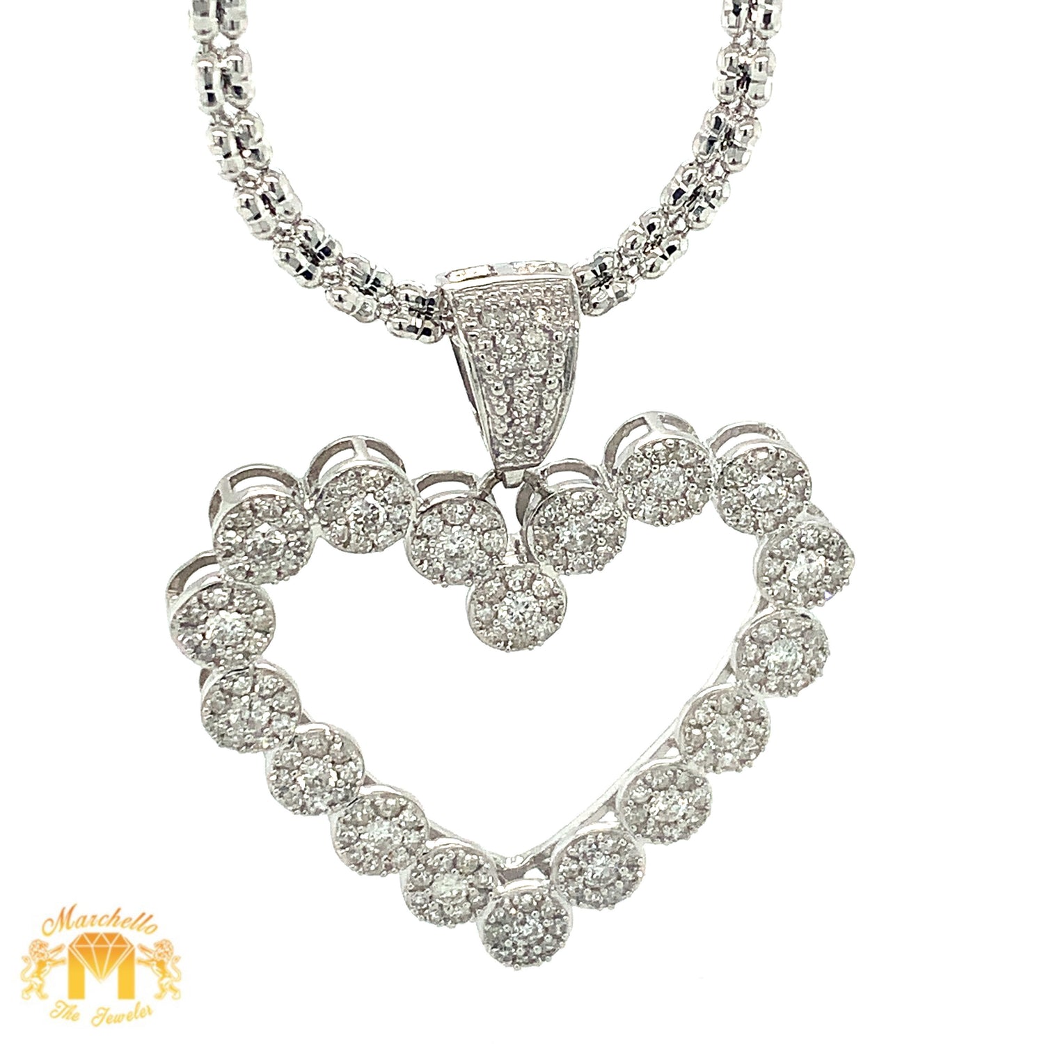 14k Gold Heart Diamond Pendant, 10k Gold 2mm Ice Link Chain (choose your color)  (VALENTINE`S DAY SPECIAL)