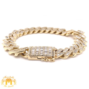 7.03ct Diamond 14k Yellow Gold 12.5mm Diamond Edge Shaped Cuban Bracelet (solid, baguette diamonds)