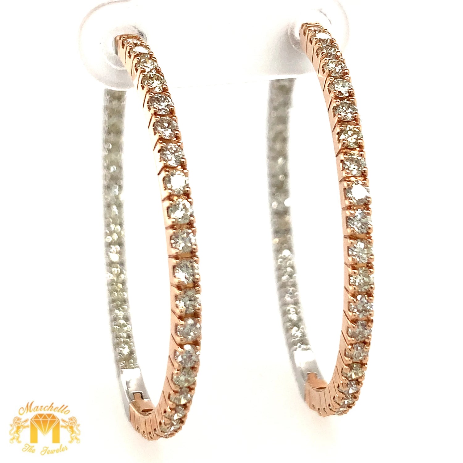 14k Gold 1.76" Hoop Earrings with round diamonds (choose your color)