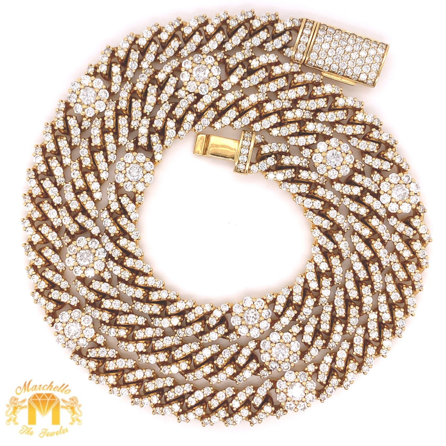 14k Gold 8.5MM Fancy Miami Cuban Link Diamond Chain (box clasp)