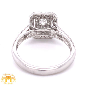 14k Gold Double Halo Square-Shaped Engagement Diamond Ring (emerald-cut solitaire center)