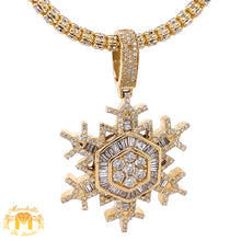 Load image into Gallery viewer, 14k Gold Snowflake Pendant with baguette and round diamonds &amp; Gold Ice Link Chain