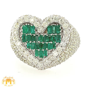 5.95ct Diamond and Emeralds 14k White Gold 3D Heart Ring