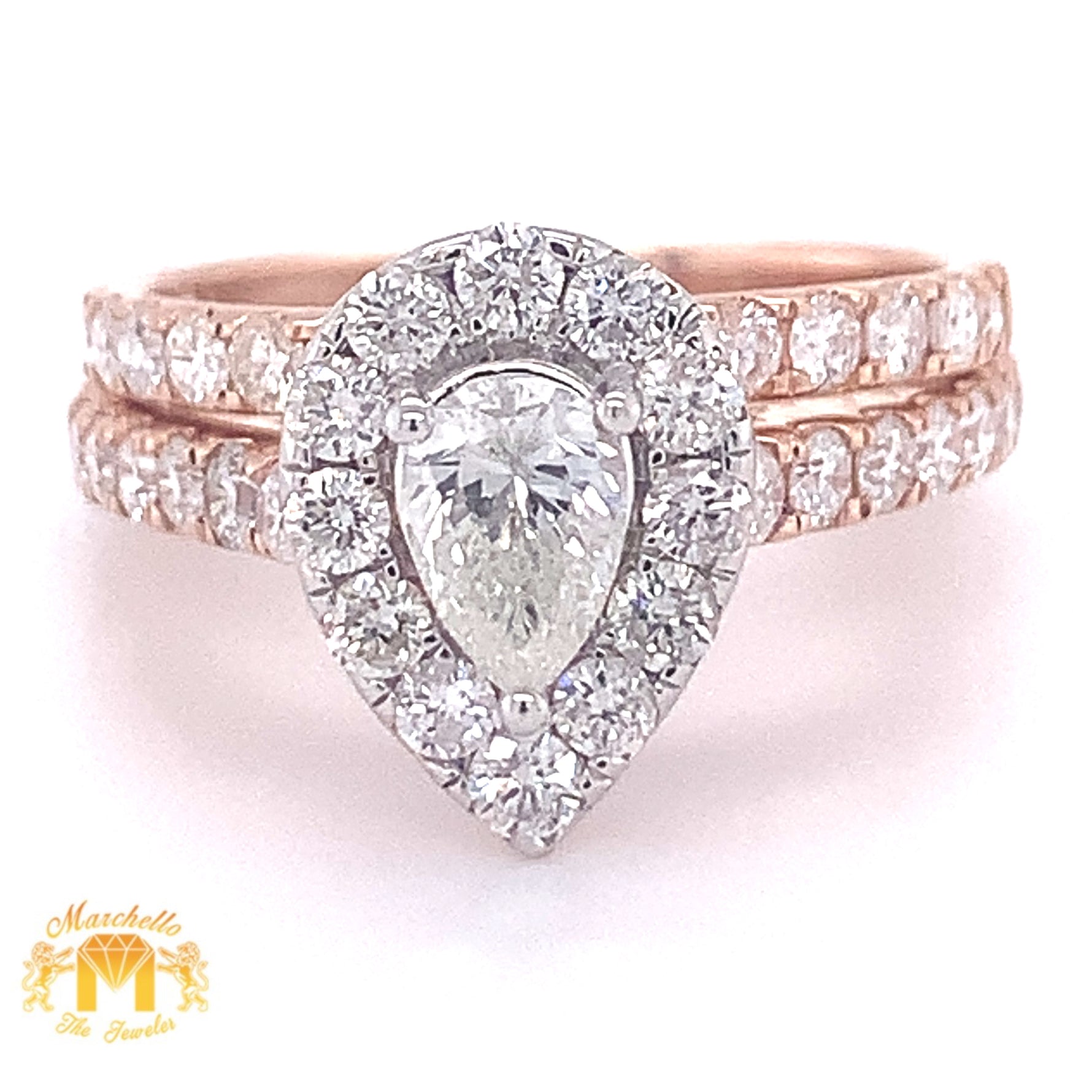 14k Gold 2-piece Bridal Set with Pear-shaped and Round Diamond(pear-shaped center stone)