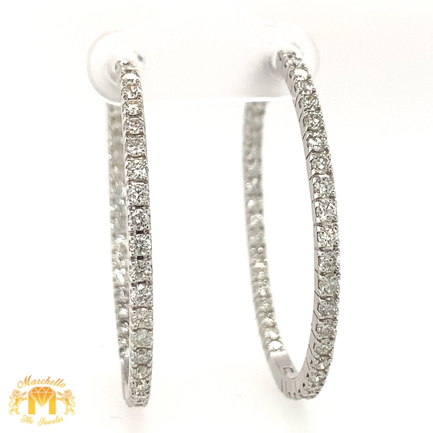 14k Gold 1.76" Hoop Earrings with round diamonds (choose your color)