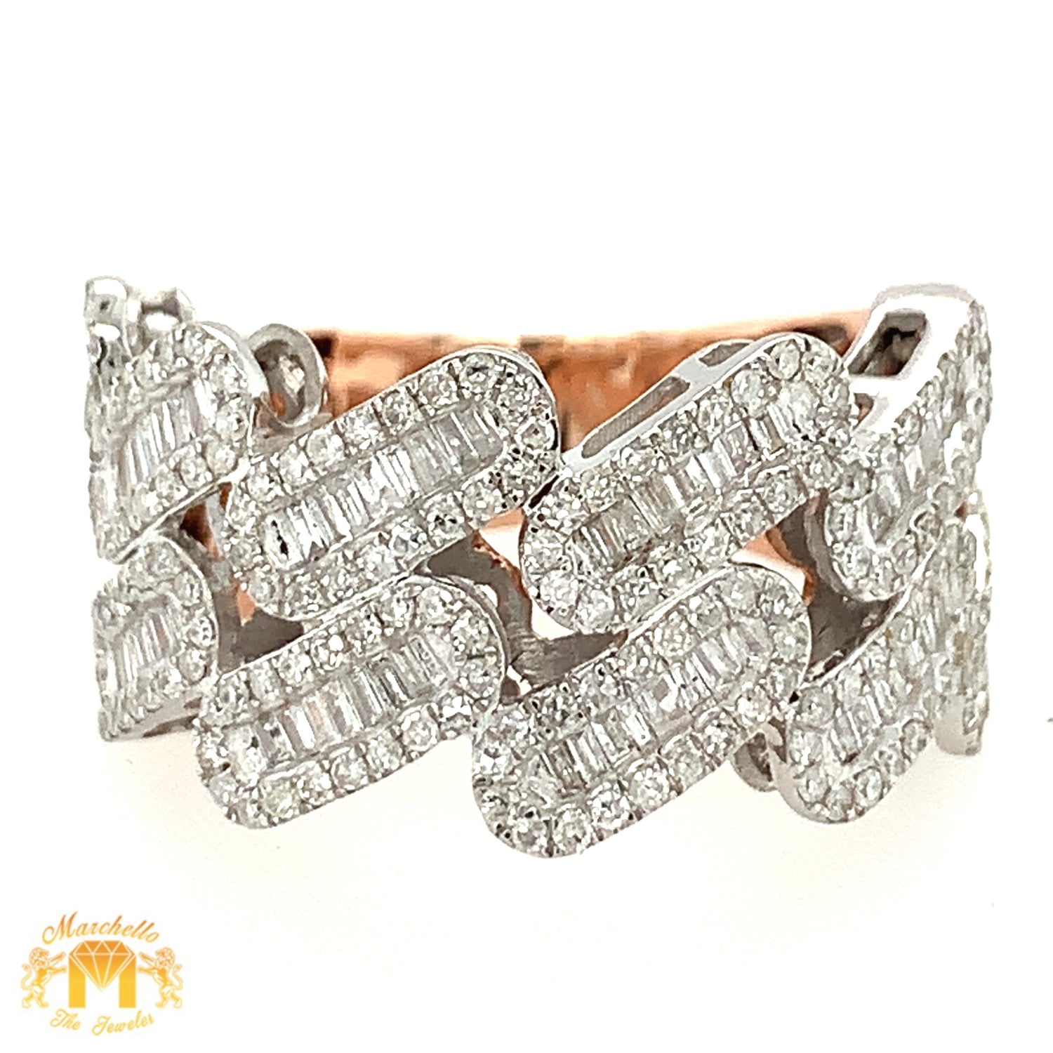 14k Gold Baguette Cuban Link Diamond Ring (choose your color)