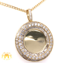 Load image into Gallery viewer, Large 3.29ct Baguette and Round Diamond 14k Gold Round Memory Picture Pendant and Gold Cuban Link Chain Set