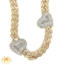 Load image into Gallery viewer, Gold and Diamond 10MM Miami Cuban Heart Chain with natural round, and baguette diamonds