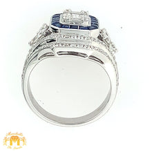 Load image into Gallery viewer, VVS/vs high clarity diamonds set in a 18k White Gold Ladies&#39; Ring with Diamond and Blue Sapphire  (VVS baguettes)