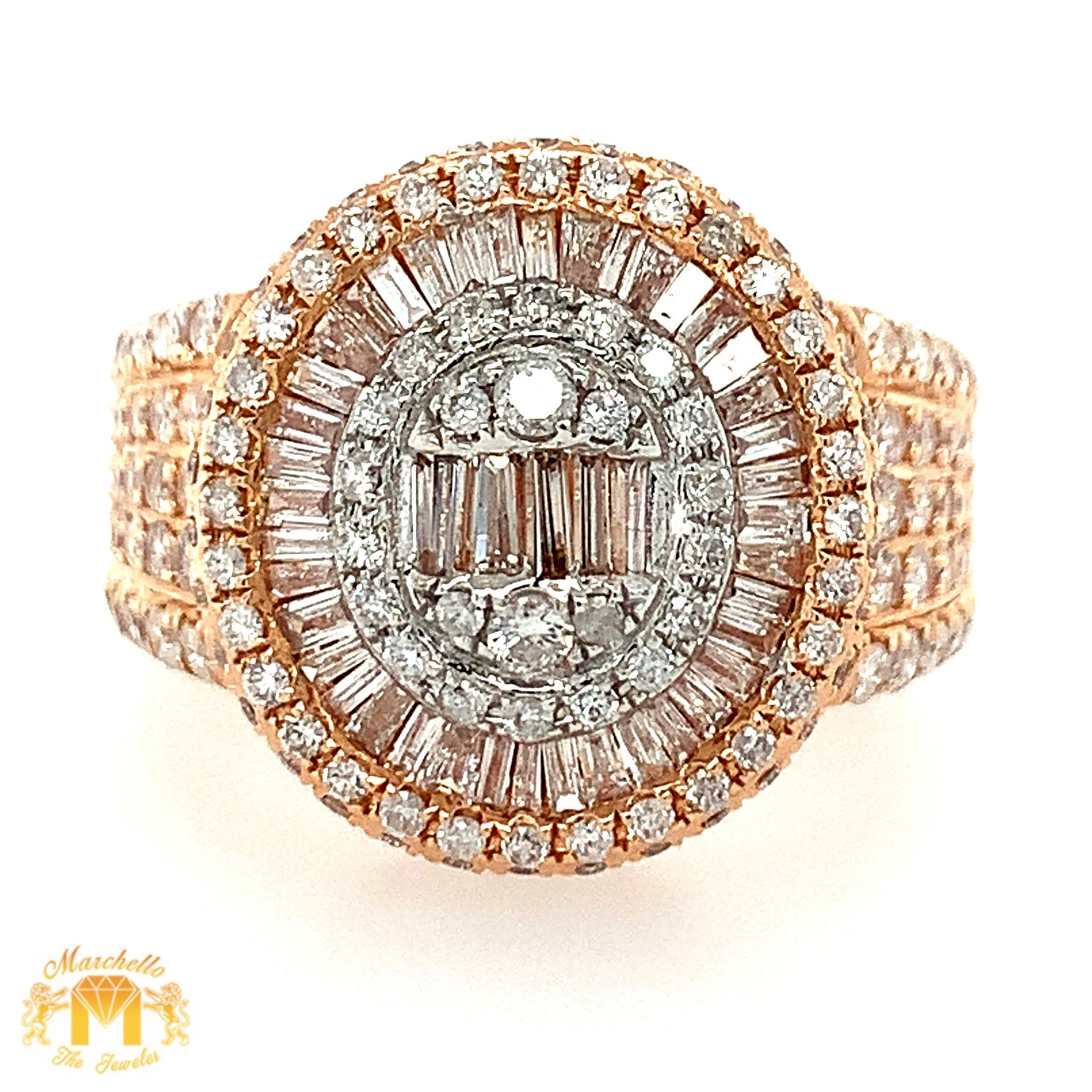 14k Gold Baguette Cake Diamond Ring (side diamonds, choose gold color)