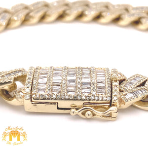 7.03ct Diamond 14k Yellow Gold 12.5mm Diamond Edge Shaped Cuban Bracelet (solid, baguette diamonds)