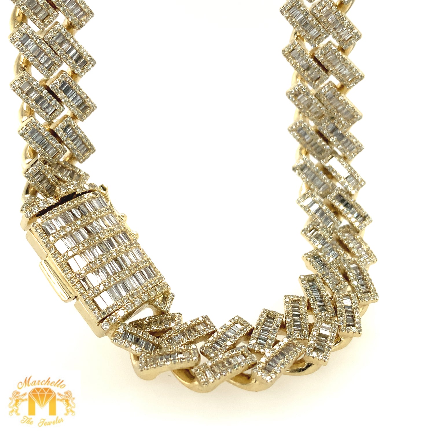 14k Gold 12.2mm Diamond Edge Shaped Cuban Link Diamond Chain