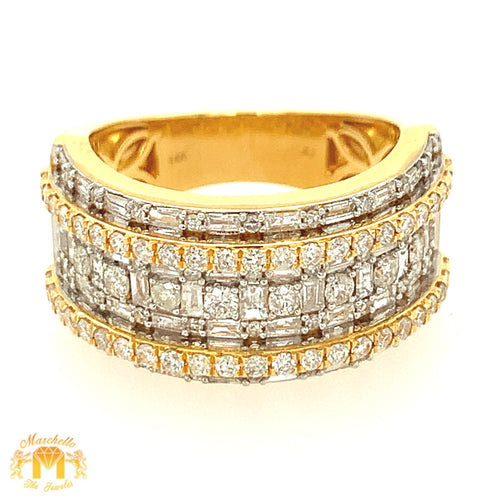 Yellow Gold and Diamond Ring with baguette and round diamonds