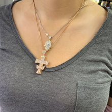 Load image into Gallery viewer, Gold and Diamond Angel on a Cross Pendant and Miami Cuban Link Chain Set