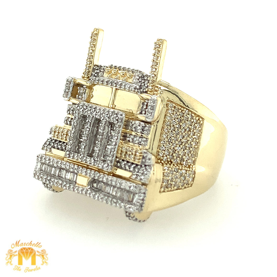 Gold Truck Ring with  baguette and round diamonds