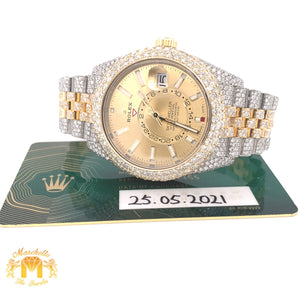 Iced Out Rolex Sky-dweller Watch with Two-tone Jubilee Bracelet (champagne dial, papers)