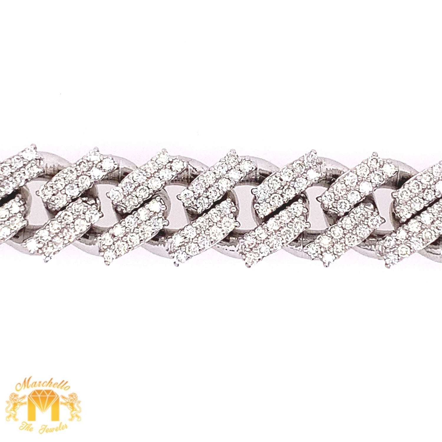 7ct Diamond 14k White Gold 11mm Cuban Bracelet (diamond edge style, prong setting)