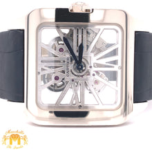 Load image into Gallery viewer, 18k White Gold Mens Large Cartier Santos-Dumont Skeleton Watch with Black Leather Band