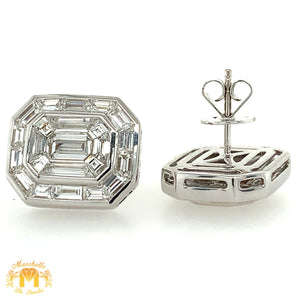 4ct Diamond 18k White Gold Rectangular Earrings (large VVS baguettes and emerald-cut diamonds, pie-cut setting)